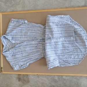 Linen like striped collard shirt dress